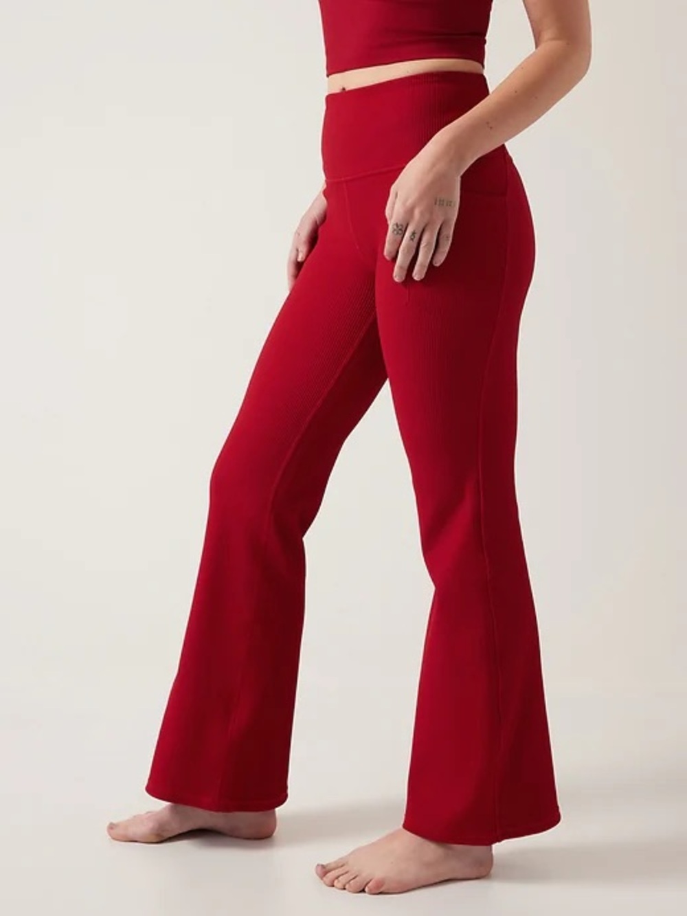 Athleta Salutation Stash Rib Flare Pants Red High Rise